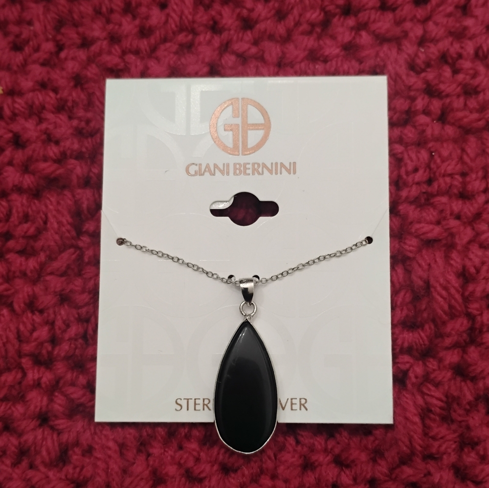 Giani Bernini Onyx Teardrop Pendant Necklace Sterling Silver NWT